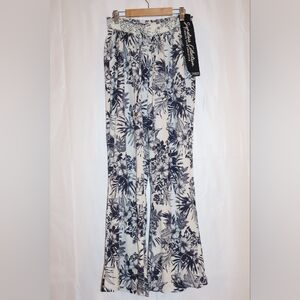 Beau Dawson White & Navy Linen Blend Wide-Leg pants. Large. NWOT.